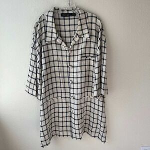 J Vital Women 4X Plaid 100% Linen Shirt Dress Button Down Long Sleeve Oversized